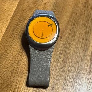 Fossil by Philippe Starck PH-6002 O-ring Watch Orange face and Leather Band